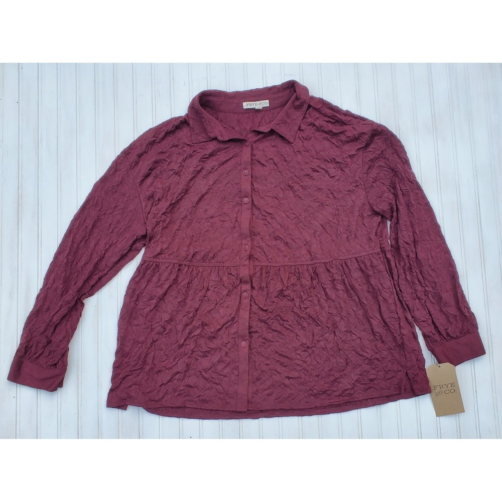NWT Frye And Co Maroon‎ Crinkle Textured Button Down Shirt Top Size Extra Large